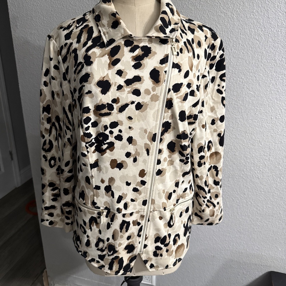 Chico's‎ Leopard Animal Print Asymmetrical Moto Zip Jacket Collared Women's 2